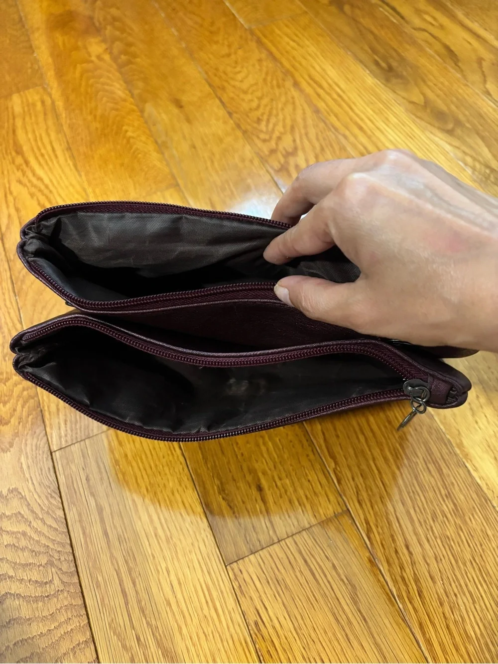 Studded Plum Leather Clutch with Turn-Lock Closure